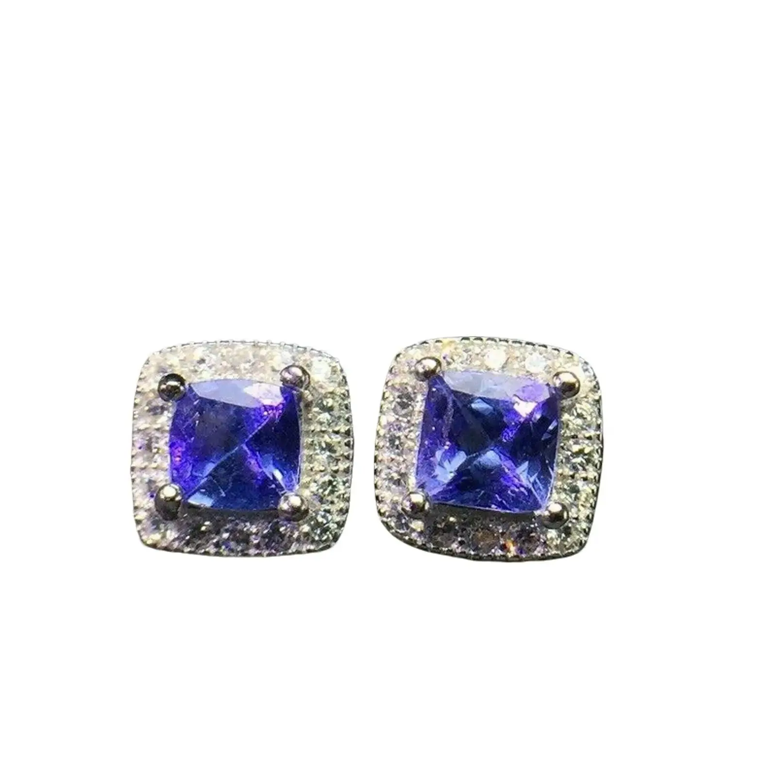 Genuine Tanzanite Stud Earrings in 925 Sterling Silver, 4mm Cushion Cut with Halo Cubic Zirconia, Elegant Rose Gold Plated, Birthday Gift with Certificate, Gift Box, Anniversary Gift
