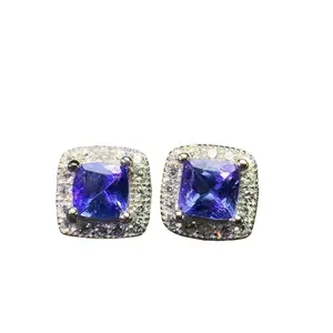 Purple Tanzanite Cushion Cut Stud Earrings 4mm