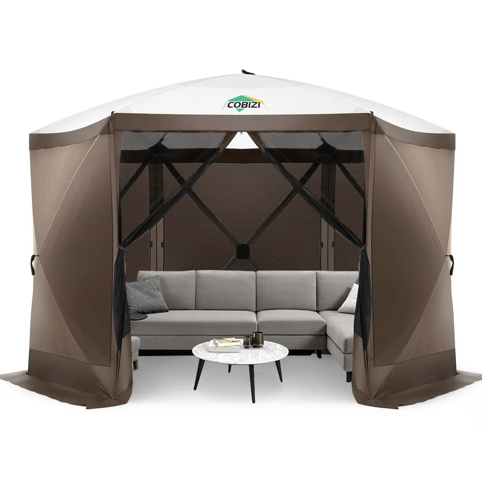 COBIZI 12x12ft Pop Up Gazebo Tent House - Sunshade Canopy, Canopy Shade, Camping Tent with Mosquito Netting & Sidewalls for Camping (12x12ft Room), Beach Cabana