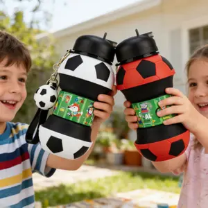 550ML Foldable Soccer Water Bottle for Kids, BPA-Free Leakproof Sports Cup, Perfect Gift for Boys, Durable & Portable Design