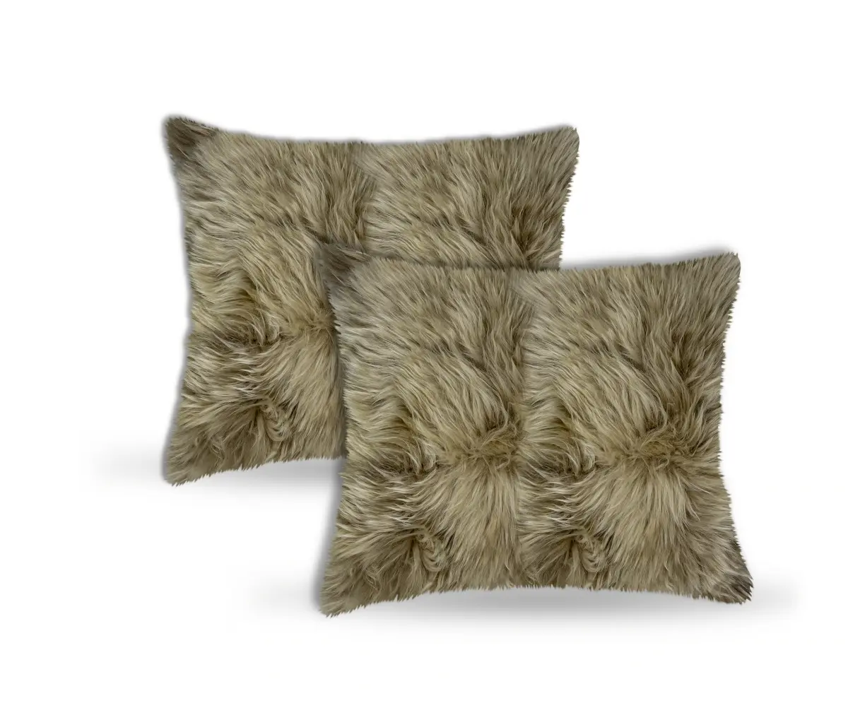 Taupe Natural New Zealand Sheepskin Standard Pillows - 2-Piece Set, 18in x 18in, Natural Plush, Hidden Zipper Closure, Room Decor, Bedding Soft Furnishings (676685052544), Two Piece Set