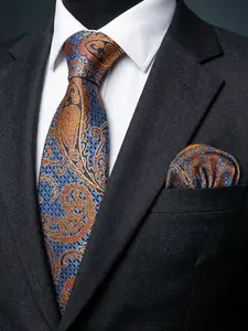 Men's Paisley Floral Tie Set, Casual Elegant Tie, Floral Print Tie, Business Wedding Necktie, Pocket Square Included, Perfect Gift Choice, 2 Piece Suit Accessories