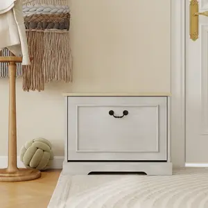 [Bellemave] Shoe Storage Bench with 1 Flip Drawer and Adjustable Shelf, Small Shoe Cabinet  for Entryway, Hallway, Bedroom-Antique White