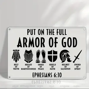 Put On The Full Armor of God" - Inspirational Bible Verse Wall Art, Christian Decor for Men, Religious Gift Idea, Perfect for Bedroom & Home Decoration, 12"x8", Iron Construction, Jesus Art Decor, Room Decor