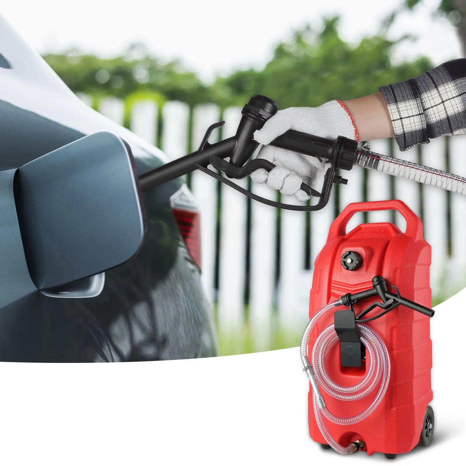 【summerfinds】VEVOR 16 Gallon Fuel Caddy, 7.8 L/min, Portable Gas Storage Tank Container with Nozzle Rubber Wheels, Fuel Transfer Storage Tank for Gasoline Diesel Machine Oil Car Mowers Tractor Boat Motorcycle