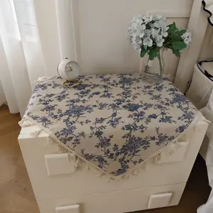 1pc Vintage Elegant Blue Rose Tablecloth, Square Polyester Fabric, Home Decor for Rustic Farmhouse, Outdoor Patio, Picnic, Party, Camping, All Seasons