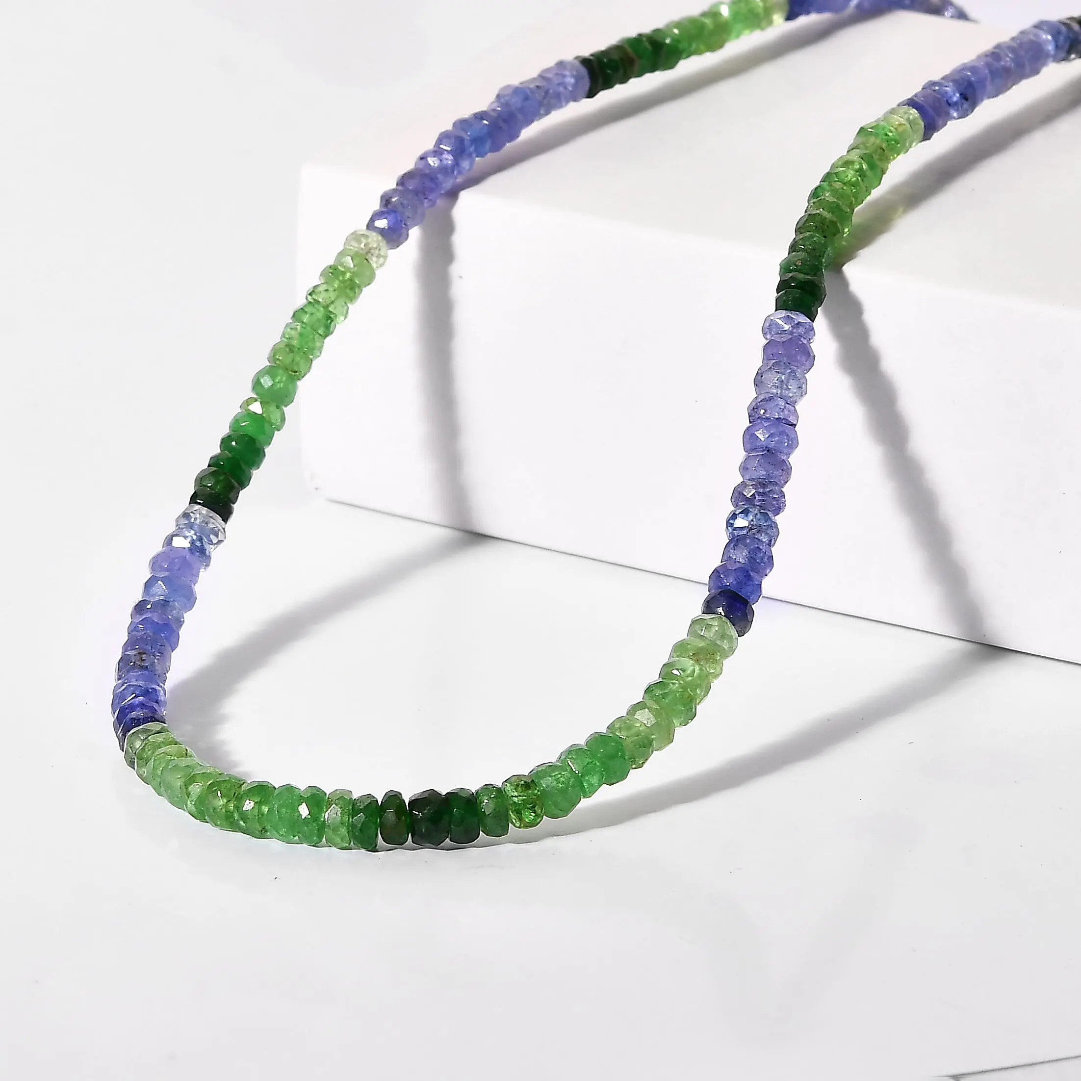 D'Joy Premium Tanzanite and Tsavorite Garnet 67.00 ctw Beaded Necklace in 18K Vermeil Yellow Gold Over Sterling Silver 18-20 Inches