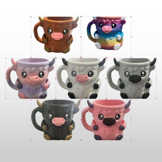 Highland Cow Ice Cream Mug Pint Holder with Handle Cute Cartoon Design Reusable for Ice Cream Lovers Washable Ceramic Brown Tumbler Stylish Cup for Coffee, Reuse, Animal Characters Mugs