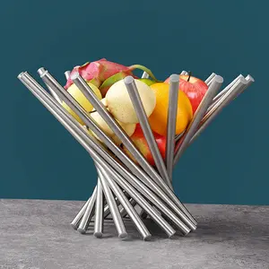 Fruit Bowl for Kitchen Counter, Stainless Steel Rotation Fruit Basket Countertop Fruits Stand Holder Creative Home Decor Bread Vegetable Storage Organizer for Living,Dining Room