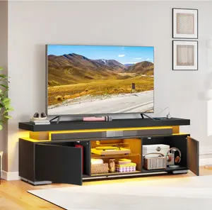 TV Stand for 65 inch TV with LED Light, Modern Entertainment Center TV Console Media Cabinet, Black