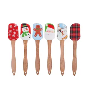 Christmas Shovel with Santa Claus Snowman Plaid Design, 3pcs random style，Non-Stick Kitchen Utensil, Nonstick Baking Tool, Baking Cake Decoration Cooking, Random Patterns, Recycled Wood Handle