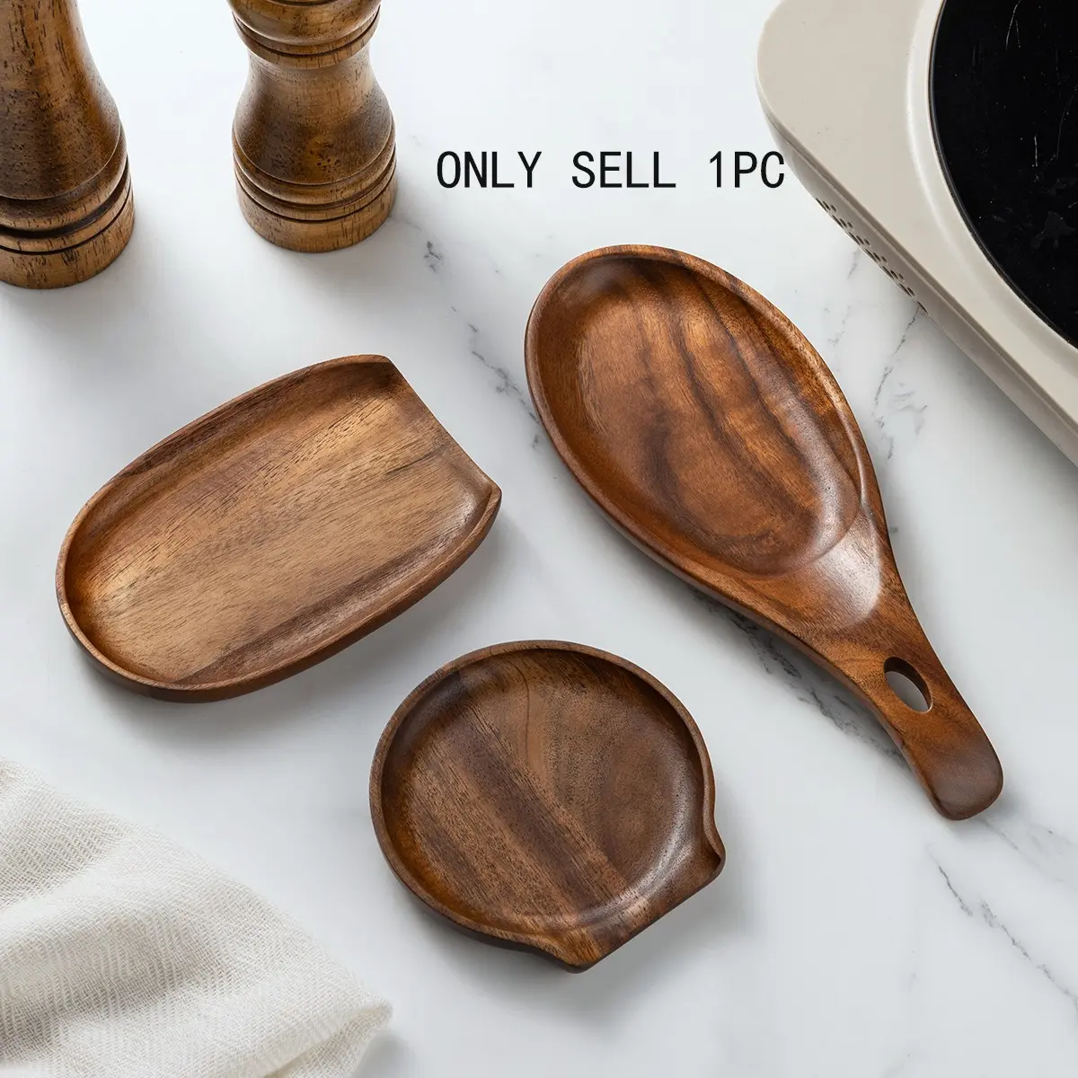 1pc Teak Spoon Holder Rack, Kitchen Utensil Organizer, Home Heat-Resistant Storage Stand, Tabletop Shelf for Spoons and Ladles, Wooden Kitchenware