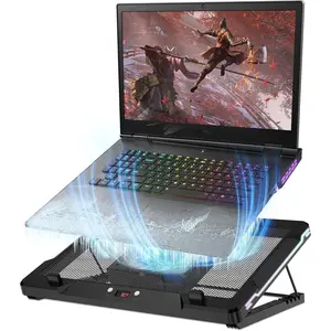 Laptop Cooling Pad, Laptop Cooler Stand with 5.5" Movable Fan Easy to Clean, 10 RGB Light Modes, Auto Temp Sensor & 3-Speed Manual Control, Ultra Quiet <=40dB for 14-17.3 Inch Laptops