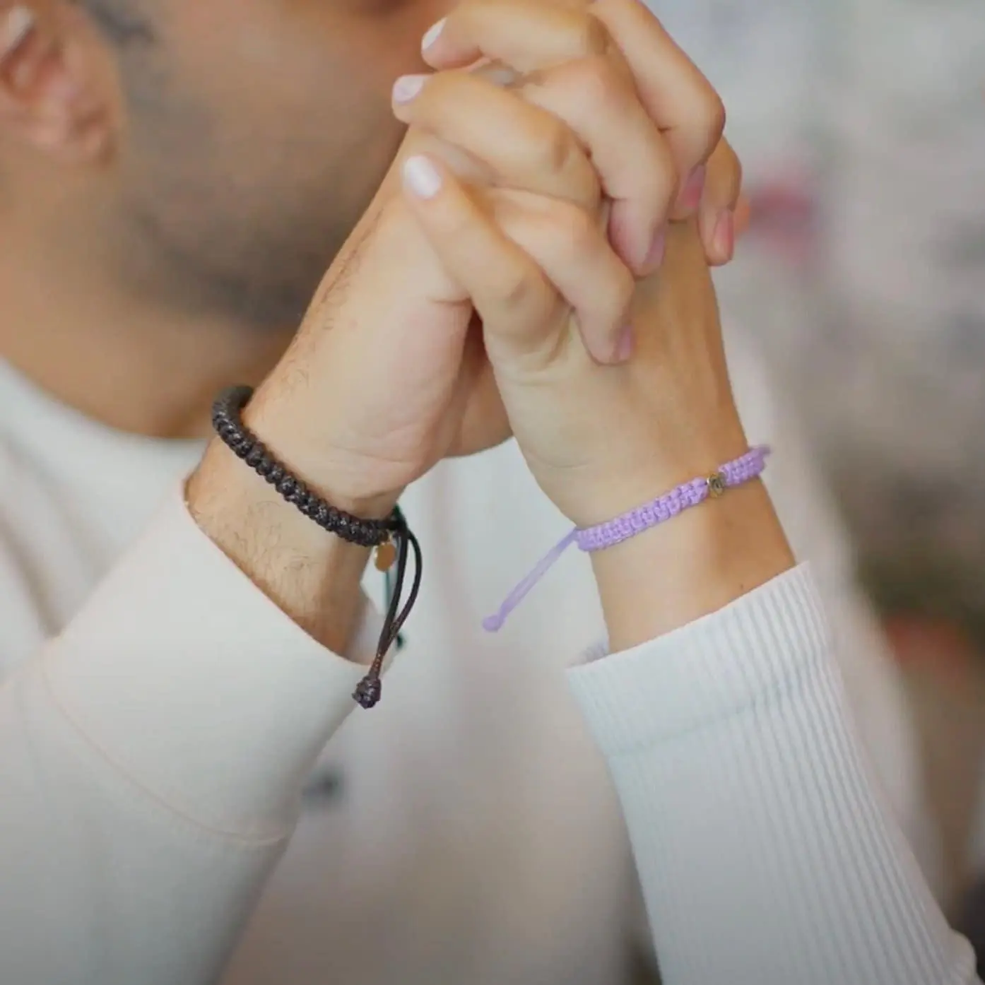 Miramar Gold Heart Couple Bracelets, Black and Purple His and Hers