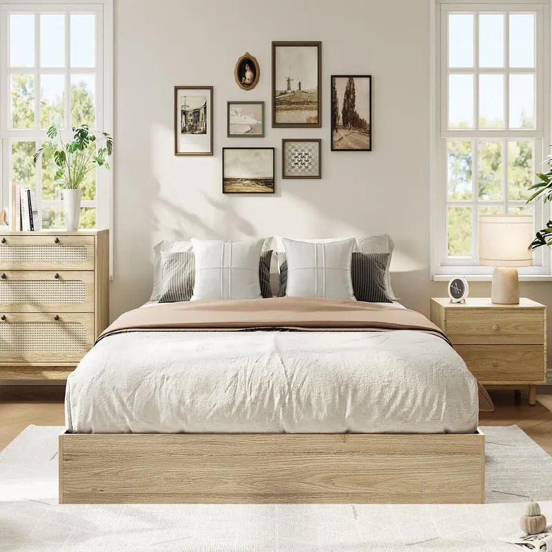 Solid Wood Platform Bed Frame, Sleek Modern Minimalist Floor-Standing Bed Frame with Durable Wooden Slats | Noise-Free, Floor Bed Frame, for Bedroom nicks  sturniolo  bed  frame