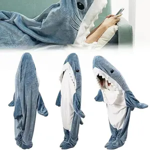 Shark Jumpsuit Wearable Blanket Hoodie, Comfortable Flannel Cartoon Animal Shark Onesie, Suitable for Adults and Children, Can Be Used as Pajamas or for Work