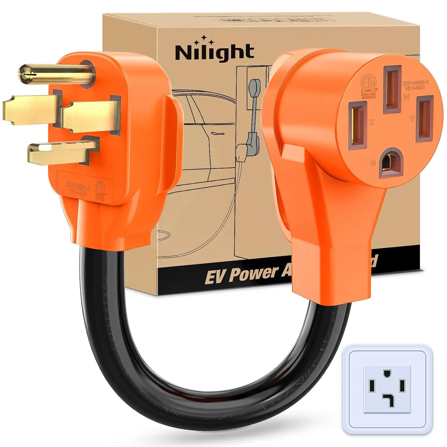 Nilight 4-Prong NEMA 14-30P to 14-50R EV Extension Adapter Plugs, 30A to 50A, 10-Gauge Heavy-Duty Pure-Copper Core Wire, Dryer Outlet to Level 2 EV Converter, RV Compatible Plug-In Adapter, Plug-In Adapter Plugs