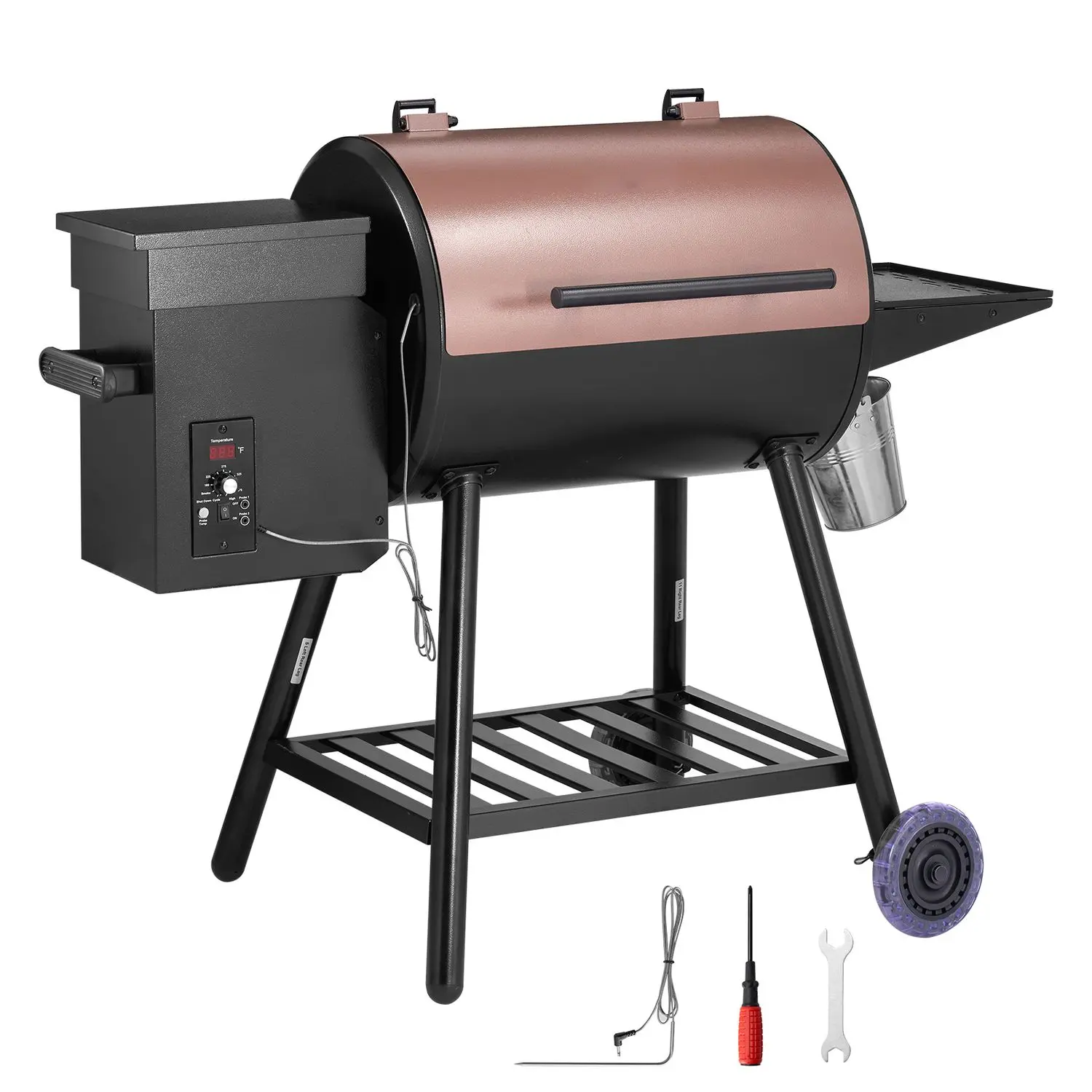 Wood Pellet Grill Smoker, 8 in 1 BBQ Grills for Outdoor Cooking, 456 Square Inches Cook Area Electric Grill and Smoker, with Digital Controller, Meat Probe, 500 F Max Temperature, Black