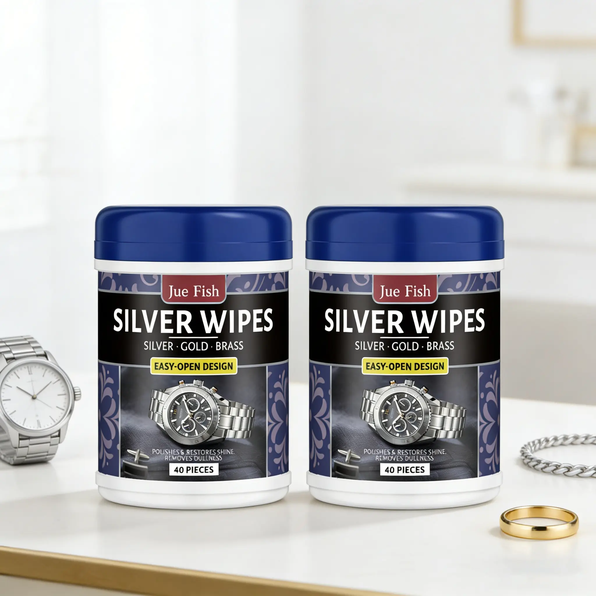 2-Pack Silverware Cleaning Wipes (40pcs*2), Watch & Jewelry Cleaner, Effective Stain Removal, Stain Remover, Increase Shine, Jewelry And Tableware Renewal,Suitable For Gold and Silver Products, Easy To Use, Home Cleaning Products, Home Cleaning Supplies
