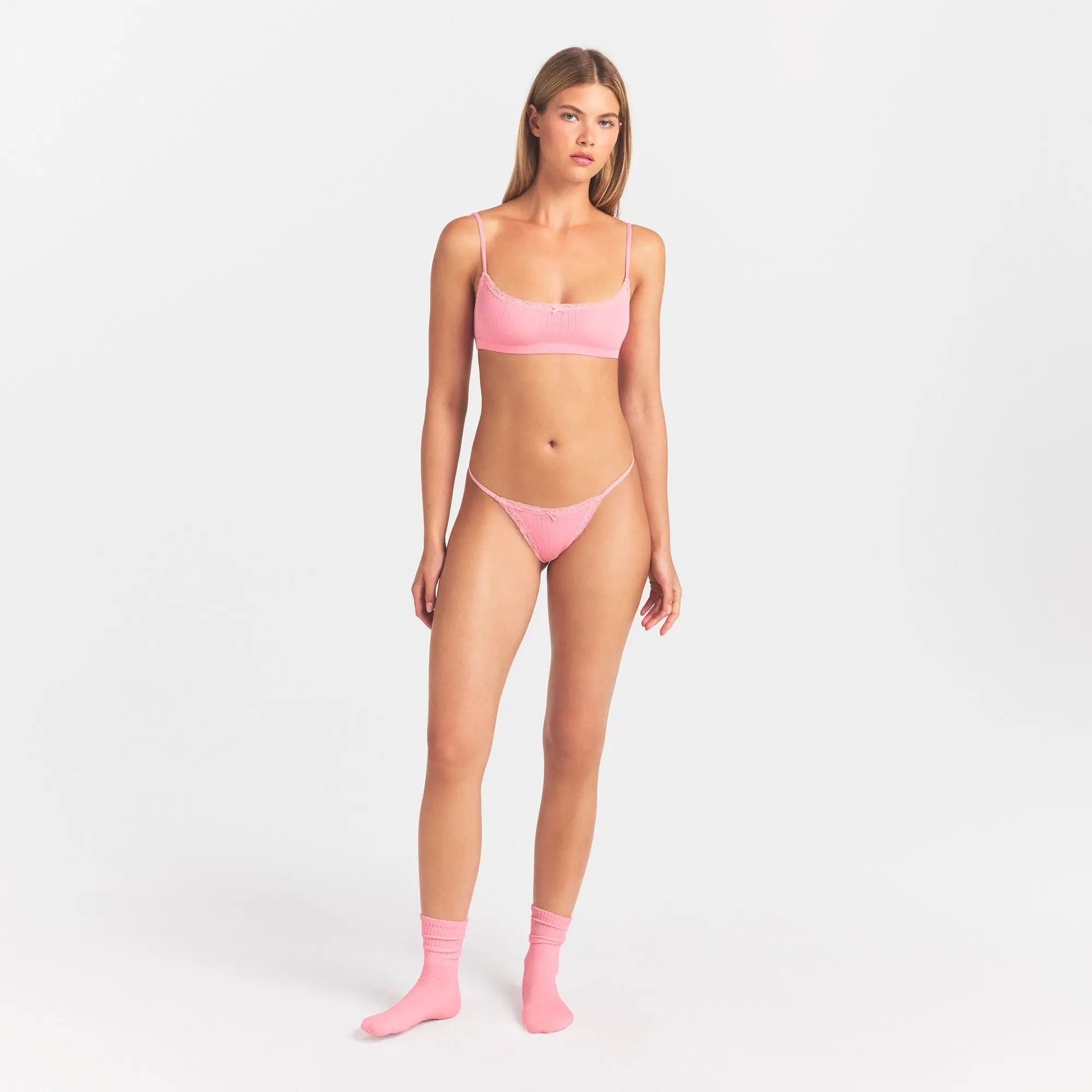 SKIMS LIGHTWEIGHT COTTON POINTELLE LACE STRING THONG SKIMS LIGHTWEIGHT COTTON POINTELLE LACE STRING THONG