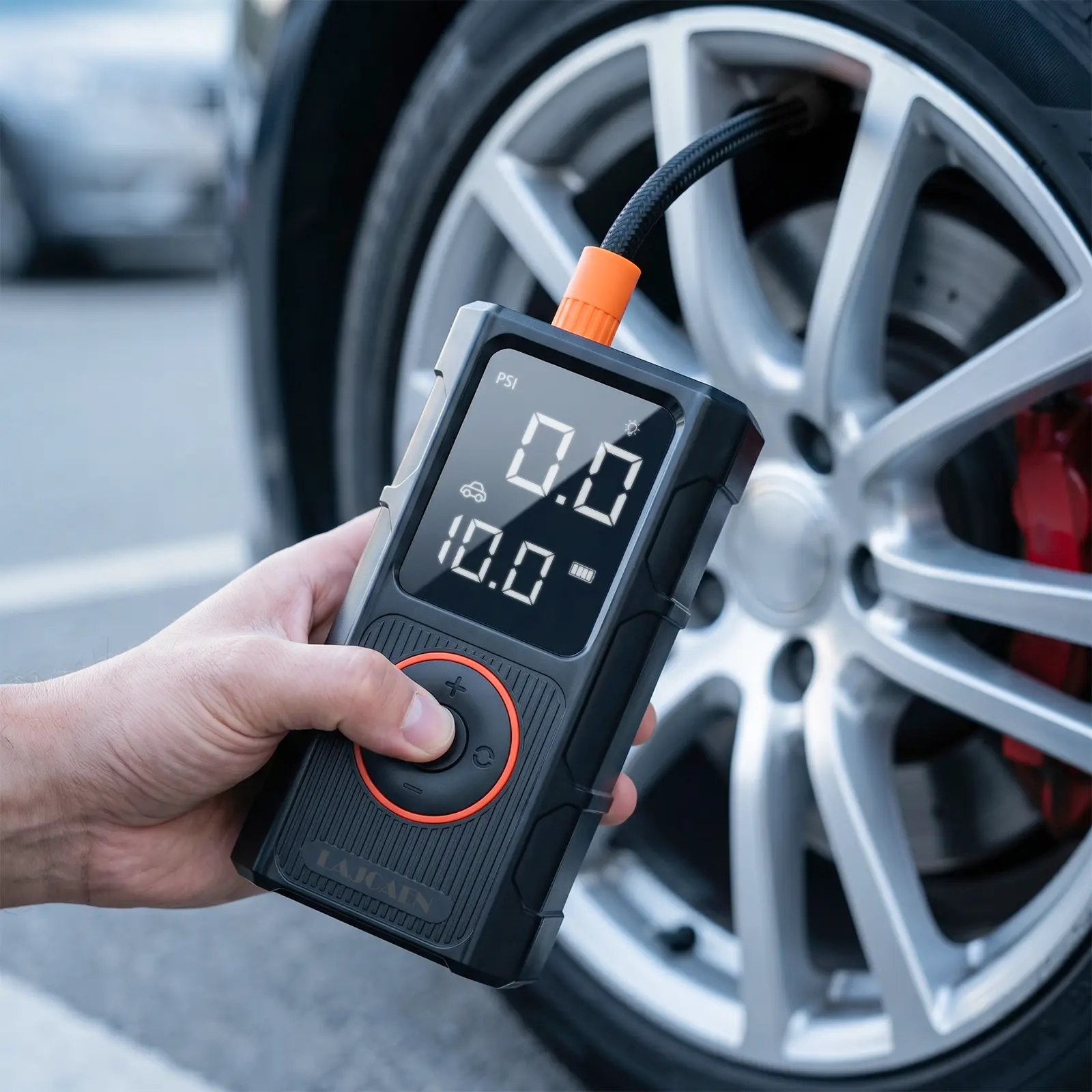 Handheld Portable Wireless Automotive Tire Inflator - Large Capacity Battery, Fast Inflation, Pressure Reading, Multi-Safety Protection Auto Air Compressor for Cars, Bikes