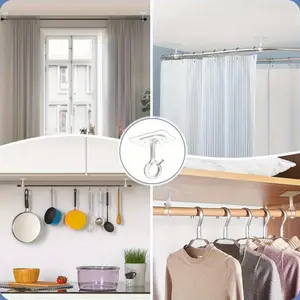 6-Piece No-Drill Ceiling Curtain Rod Brackets, Heavy-Duty Self-Adhesive Curtains Holder, Adjustable Hooks for 1.2 Inch Rods, New Design