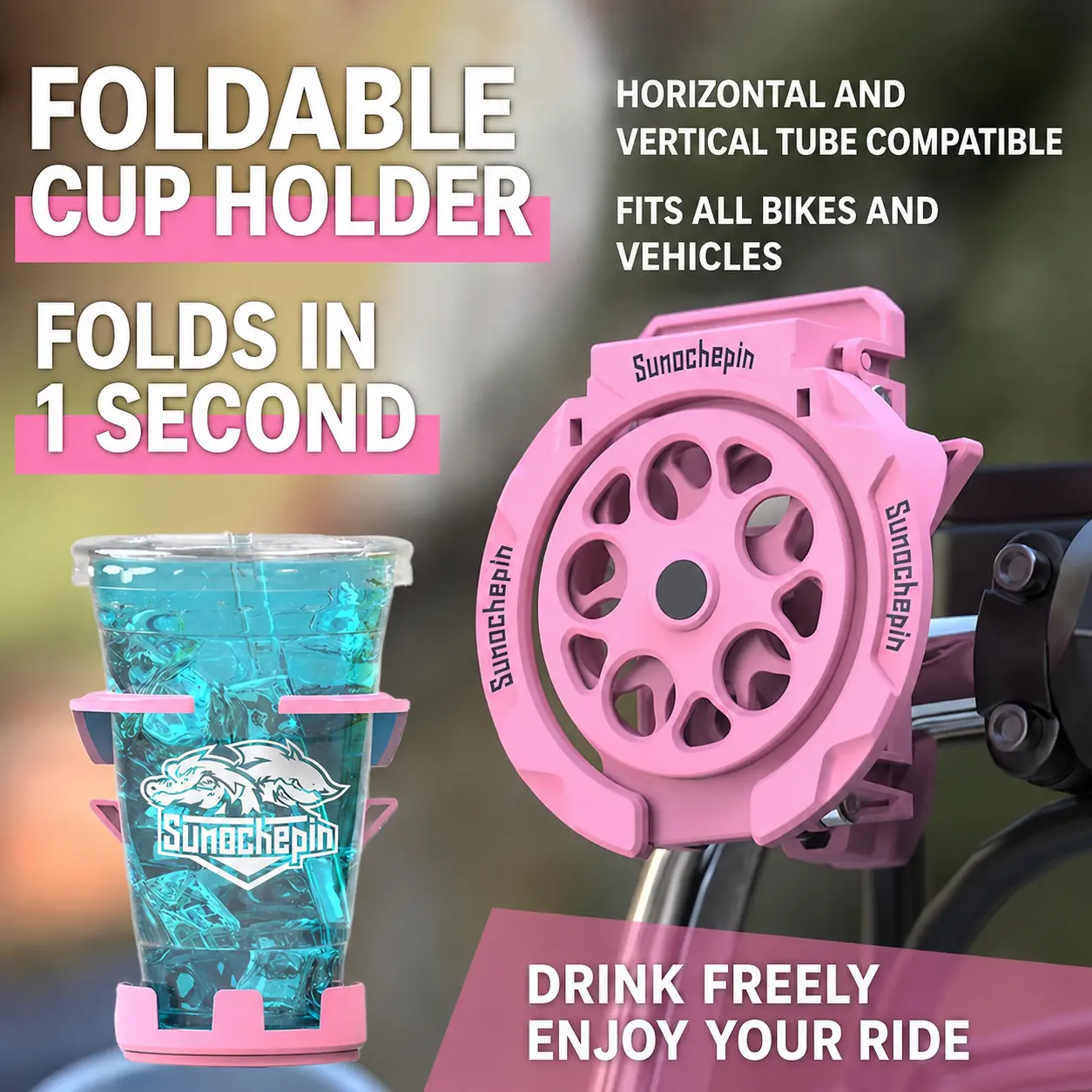 Foldable Cup Holder for E-Bikes & Motorcycles | Adjustable Handlebar Drink & Bottle Holder | Portable Beverage Rack