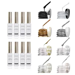 TRICOLOR FISH Gel Nails Platinum Black and White Nail Art Gel Liner Set, 6 Colors Platinum Black and White Gel Nail Polish Set Swirl Nails Thin Nail Art Brush Bottle Soak-Up UV Lamp Nail Salon Gift Women French Manicure