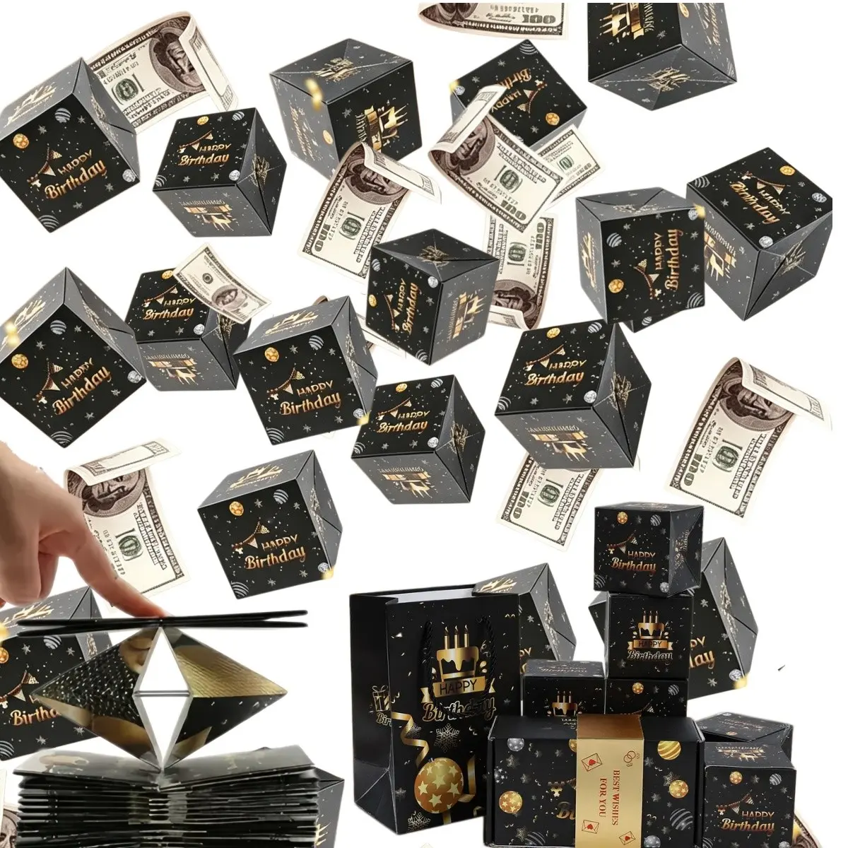 Creative Pop-Up Mystery Birthday Gift Box Set of 12 High Elastic DIY Exploding Foldable Bouncing Surprise Boxes for Women Men Friends Partners Perfect Party Gift for Mysterious Atmosphere