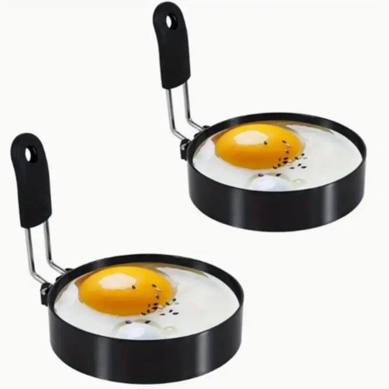 Non-stick Egg Ring, 2 Counts Round Egg Frying Ring with Handle, Egg Rings for Frying Eggs, Kitchen Utensils for Frying Egg, Pancake, Omelette, Egg Cracking Tool, Egg Cracker Tool, Kitchen Gadgets, Kitchen Tools, Kitchen Cooking Accessories, Kitchenware