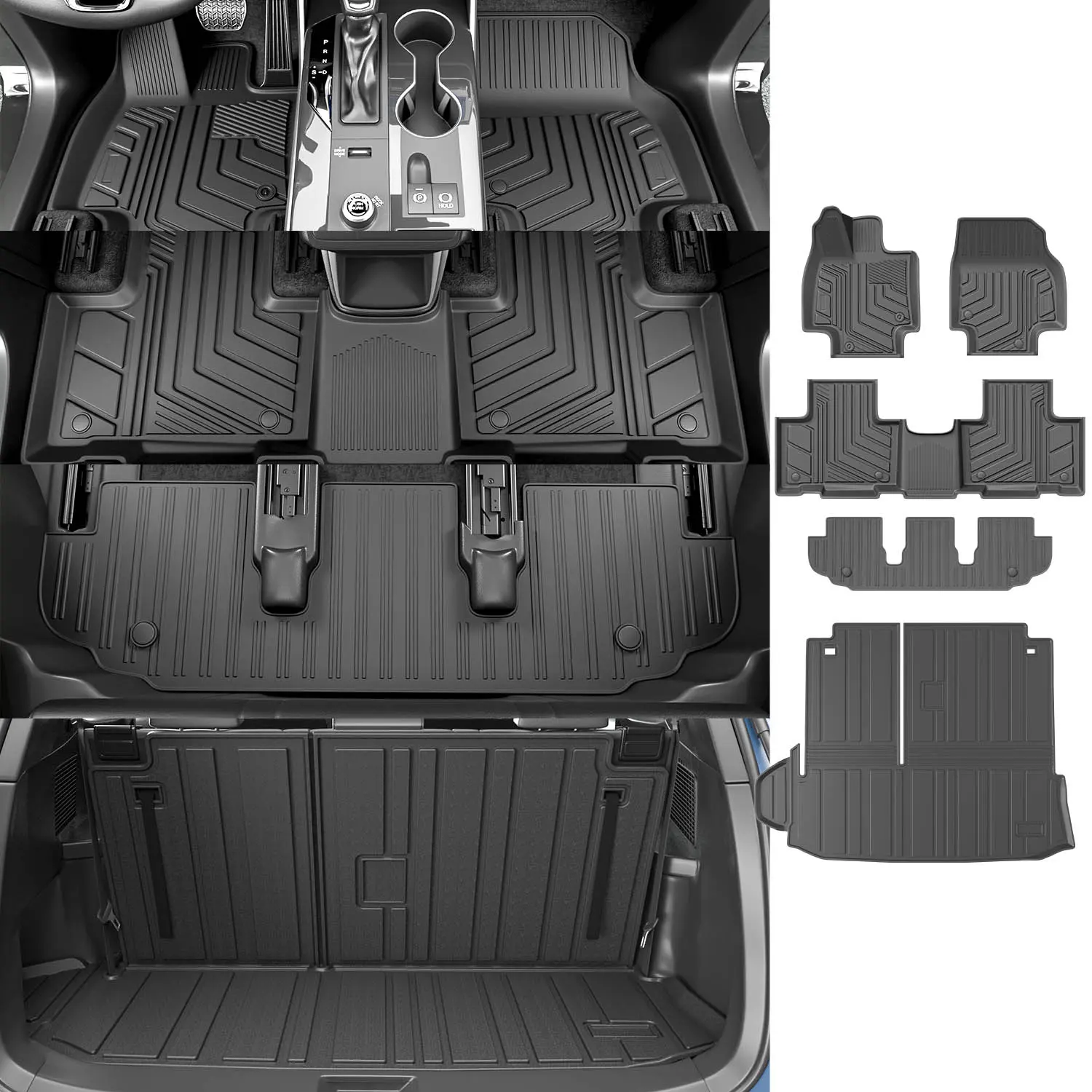 [Fits 20-26 Highlander] Floor Mats Compatible with 2020-2026 Toyota Highlander Cargo Mat Trunk Liner Cargo Liner Replacement for 2020-2026 Toyota Highlander Accessories (Trunk Mat with Backrest Mats+Floor mats)
