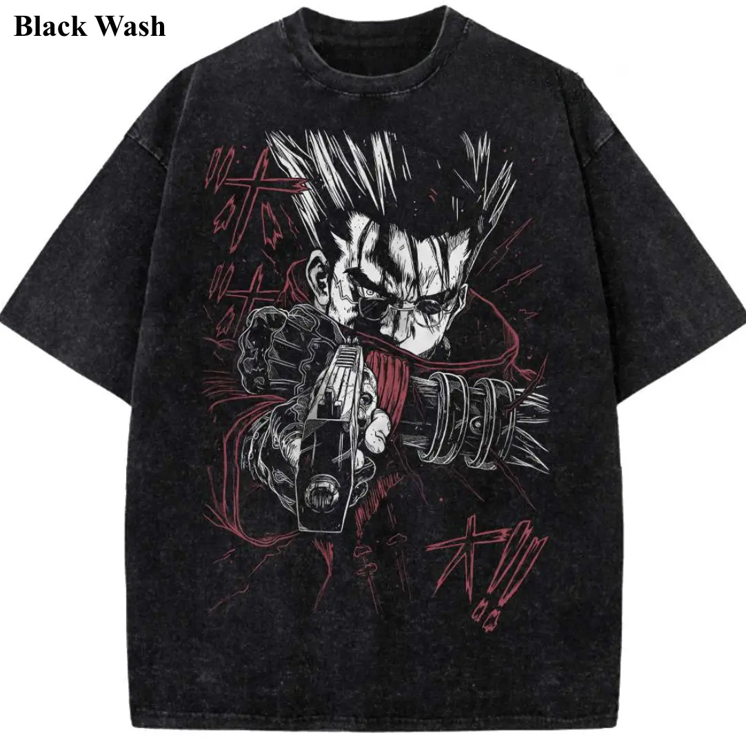 Vintage Y2k Vash the Stampede Wash Tee, Trigun Graphic Tees, Trigun Tshirt, Men's Women's T-shirt, Unisex Anime Shirt, Anime Gift, Gym Workout Shirt, Menswear Womenswear Streetwear Top Fit Oversize