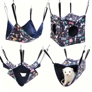 4 Piece Set Chinchilla Hammock, Soft Washable Small Animal Hideaway Bed, Cube Hideout, Hamster Cage Accessories, Squirrel Glider Machine, Ferret Bed