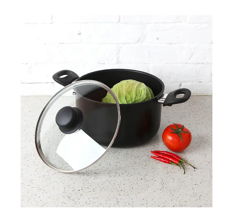 Aluminum Black Non-Stick Coated 5QT Dutch Oven with Glass Lid - Easy to Clean & Dishwasher Safe - Cookware, Pots Lightweight