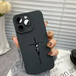 Christian Faith Matte Black iPhone Case for iPhone 15 16 & 17 Models Minimalist Faith Art Design with Cross Motif Protection & Style