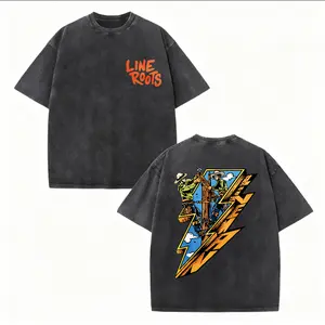 Line Roots Lineman Graphic Vintage Washed Short Sleeve Tee For Men Retro Western Electrician Worker Aesthetic Oversized Cotton Crew Neck T Shirt Daily Workwear Casual Streetwear Utility Inspired Fashion Comfortable Top