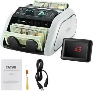 VEVOR Money Counter Machine, Bill Counter with UV/MG/IR/DD/DBL/HLF/CHN Counterfeit Detection, Counting/Value Count/Add/Batch Modes, USD/EUR Money Counting Machine with LCD Display for Small Business