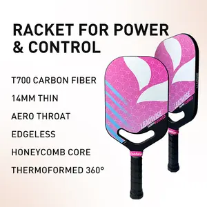 Leadwise Carbon Fiber Pickleball Paddle T700 - Heat Design, Pink - 14MM Thin | Aero Throat | Thermoformed 360° | Edgeless | Honeycomb Core | Racket for Power & Control