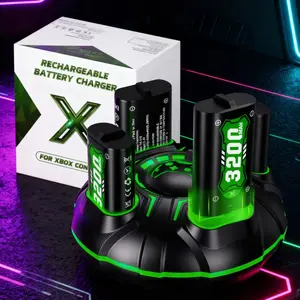 Ponkor 4×3200mAh Xbox Controller Rechargeable Battery Packs with Fast Charging Dock, Compatible with Xbox One, One S/X, Series S/X, High-Capacity, Long-Lasting Power, Cool Glow, Overheat Protection, Gaming Console Accessory