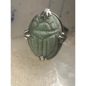 Scarab ring  carved stone adjustable size 8.75 sterling silver women