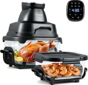 COSTWAY 6-in-1 Portable Glass Air Fryer, Air Fry & Bake, 4.2QT & 1.8QT Dual Glass Containers with Lids, 1500W, Microwave, Freezer & Dishwasher Safe, 95% Less Oil, Built-in Thermostat outdoorfun