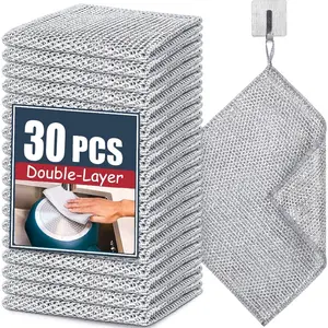 30 Pcs New Upgrade Steel Wire Dishcloth,Double-Layer Steel Wire Cleaning Cloth,Kitchen Cleaning Cloth,Powerful Cleaning Non-Scratch Wire Dishcloth Rag for Cookware, Sinks, Dishes, Stove Tops