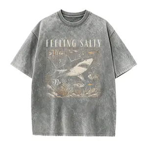 Feeling Salty Shirt, 100% Cotton Unisex Retro Summer Ocean Graphic Tee, Summer Coastal Sea Life Top, Beach Shark T-Shirt
