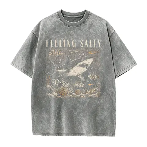 Men's 100% Cotton Loose Seamless Short-Sleeve Soft T-Shirt - Menswear Fabric, Unisex Retro Salty Graphic Coastal Ocean Sea Life Casual Round Neck Top