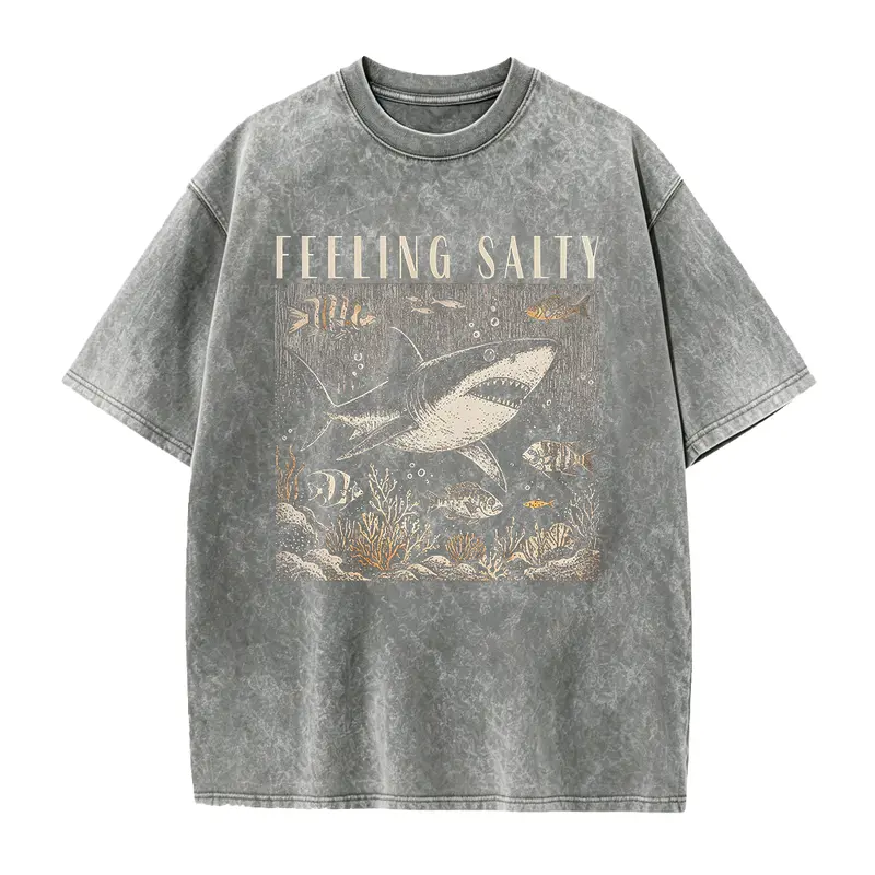 Men's 100% Cotton Loose Seamless Short-Sleeve Soft T-Shirt - Menswear Fabric, Unisex Retro Salty Graphic Coastal Ocean Sea Life Casual Round Neck Top