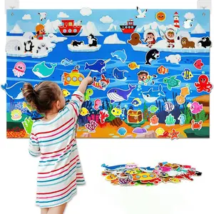 Ocean Felt Story Board Set, 39x29 Inch Interactive Felt Stories, Blurred Velvet Board, Preschool Storytelling, Classroom Education Game Kit, Visual Learning Tools, Classroom Supplies