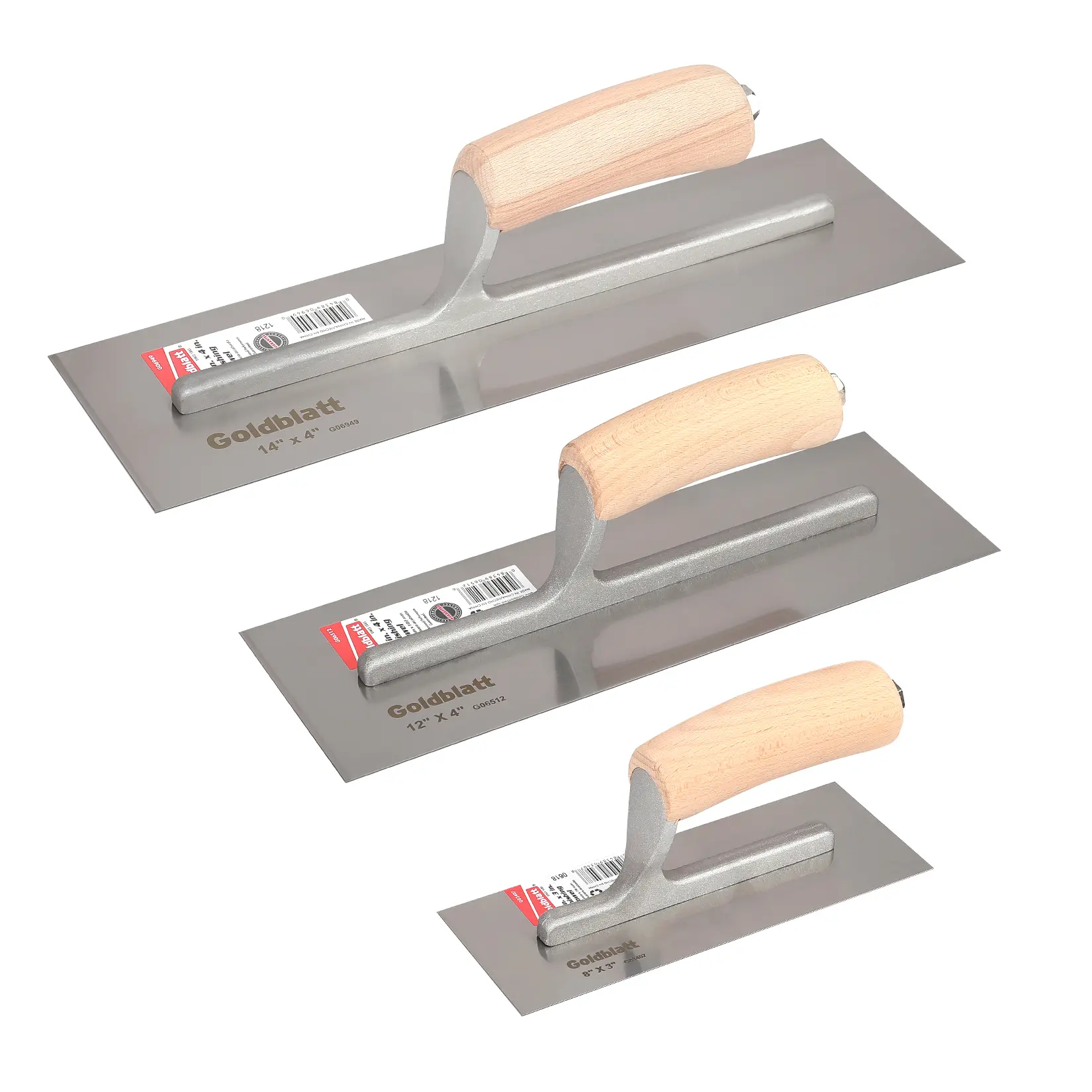 #summersale Goldblatt 3 Packs Drywall Trowel, Carbon Steel Finishing Masonry Trowel Set Includes 14'' x 4'', 12'' x 4'', 8'' x 3'', Lightweight Wood Handle, Plastering Trowel for Sheetrock Wallboard Plasterboard