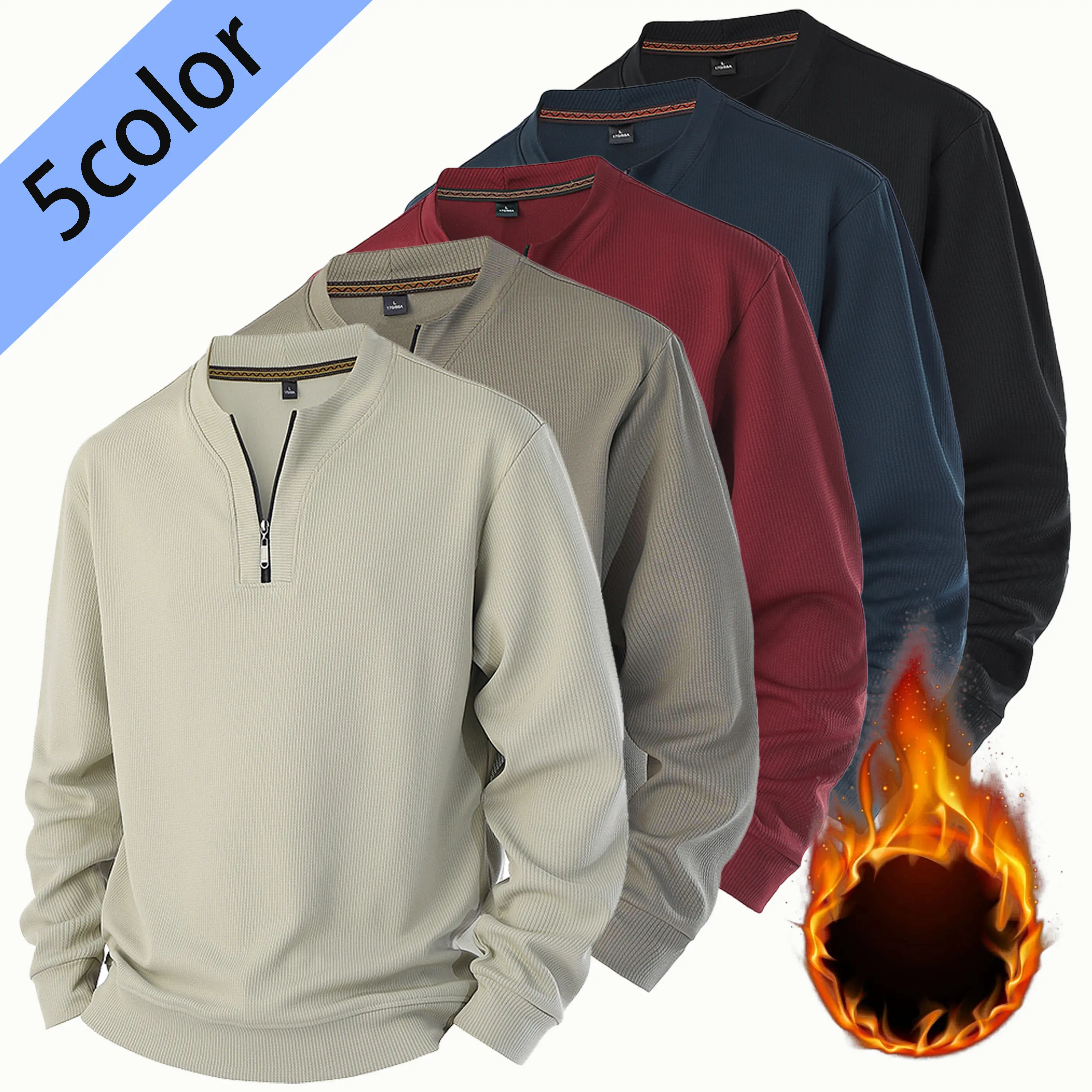 Men's Half-Zip Sweatshirt, Warm Fleece-Lined Pullover Top with Longsleeves, Casual Thick Menswear for Spring & Autumn, Stylish, Clothes