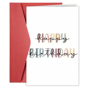 1PC Rainbow Happy Birthday Card, Minimalist Modern Handwritten Script Over Colorful Letters, Stylish Greeting Card with Envelope, Envelope Included, Perfect for Friends, Family, or Colleagues