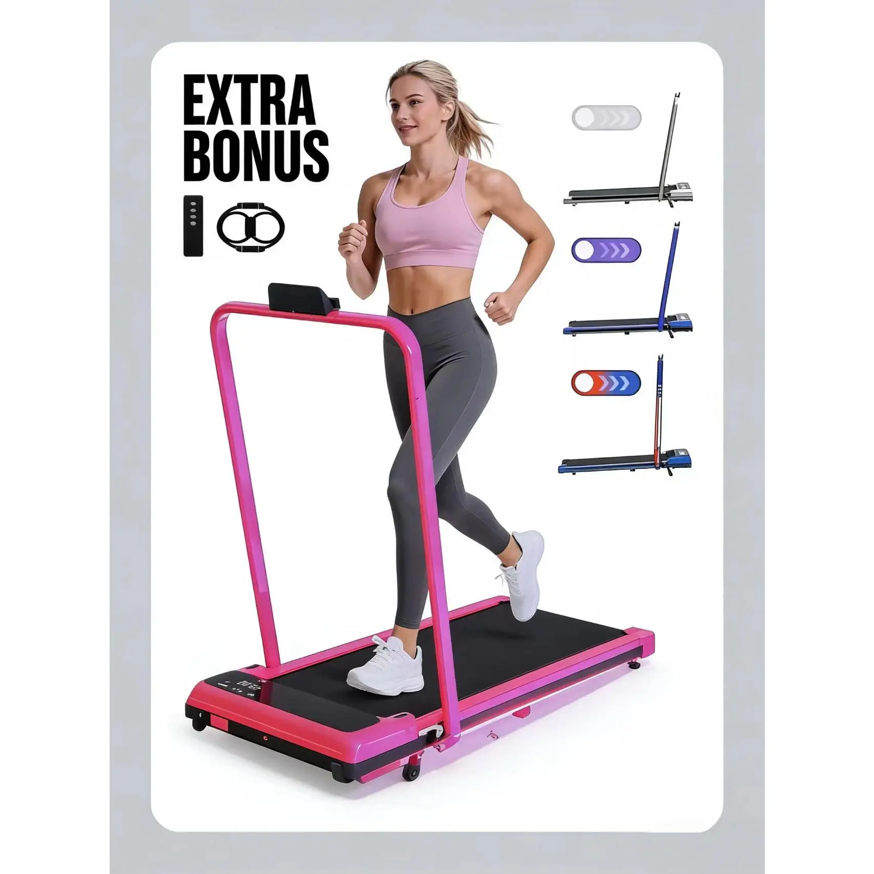 Foldable Adjustable Incline Cardio Treadmill - Compact, Low-Noise Motor, 265 lbs Weight Capacity, Remote Control, Wheels for Easy Movement, Workout Band Treadmills, Home Fitness Equipment
